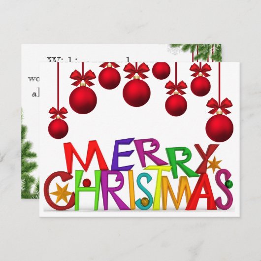 Festive Joyeux Noël Mots Carte de voeux (Devant / Derrière)