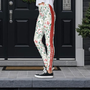 Festive Joyeux Noël Red Holly Berries Leggings