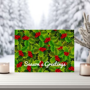 Festive kerst Green Holly laat rode bessen Feestdagen Kaart
