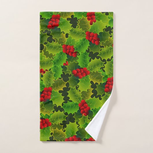 Festive kerst Green Holly laat rode bessen Handdoek (Handdoek)