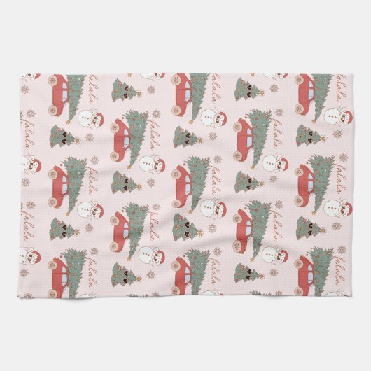 Festive kerstboom Roze Retro Van Theedoek (Horizontaal)