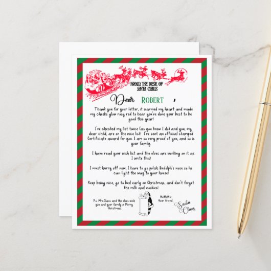 Festive kerstbrief van Santa (Voorkant / Achterkant in situ)