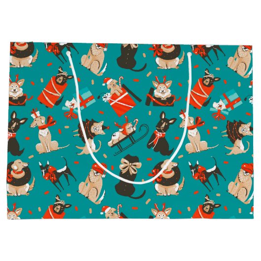 Festive kerstcadeau voor honden groot cadeauzakje (Achterkant)