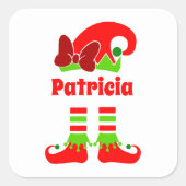 Festive kerstelf: naam toevoegen vierkante sticker (Voorkant)