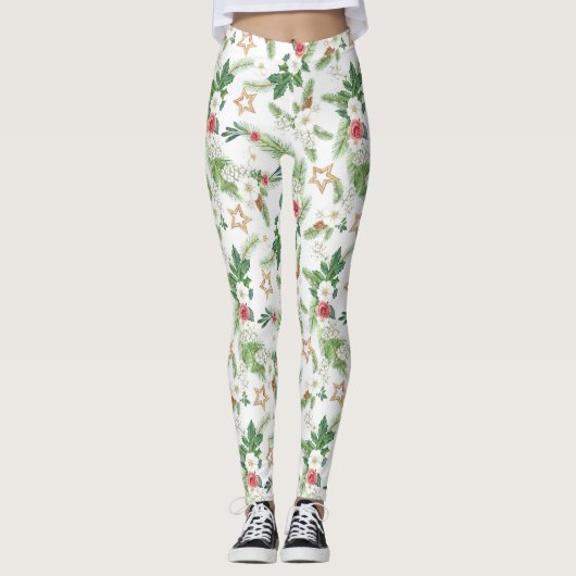Festive kerstFloral en botanisch Leggings (Voorkant)