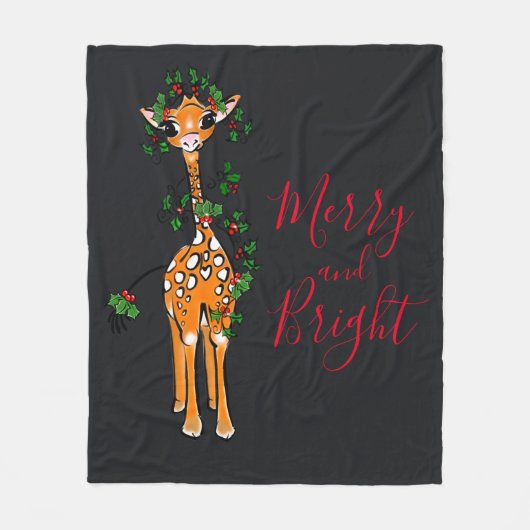 Festive kerstGiraffe, rode groene garland Fleece Deken (Voorkant)