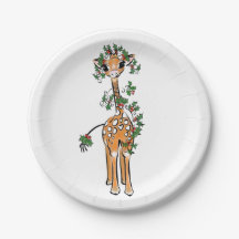 Festive kerstGiraffe, rode groene garland