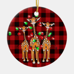 Festive-kerstgiraffen, rode zwarte vlecht keramisch ornament