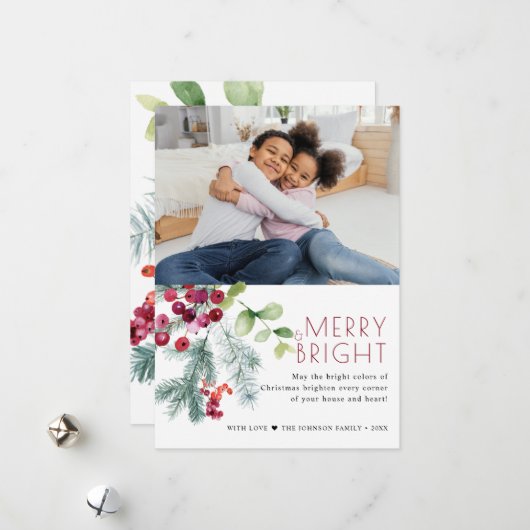 Festive kerstgrenery-foto feestdagenkaart (Voorkant / Achterkant in situ)