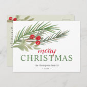 Festive kerstgroen feestdagenkaart (Voorkant / Achterkant)
