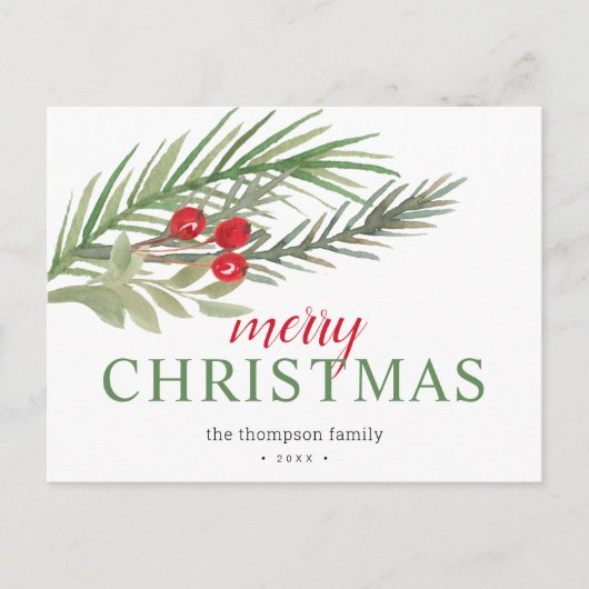 Festive kerstgroen feestdagenkaart (Voorkant)