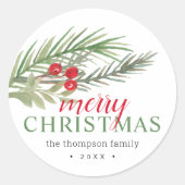 Festive kerstgroen ronde sticker (Voorkant)