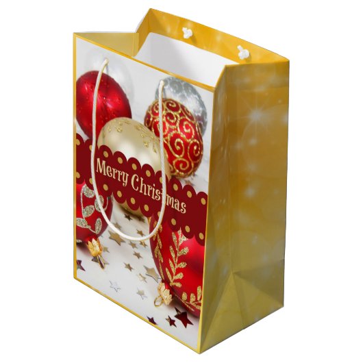 Festive kerstkroezen, vrolijk kerstfeest medium cadeauzakje (Achterkant Gekanteld)