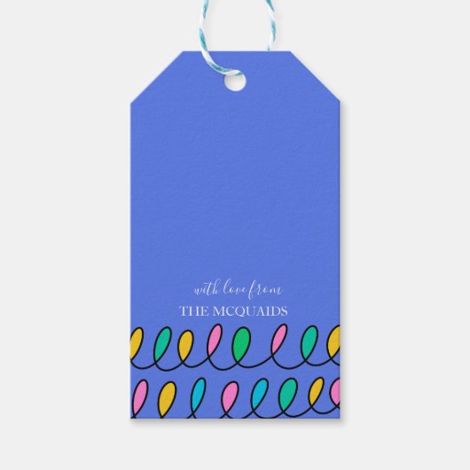 Festive kerstlampjes Blue Pattern Gift Label Cadeaulabel (Voorkant)