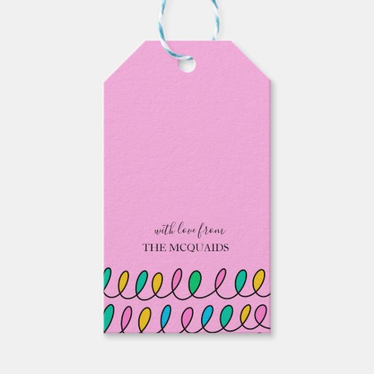 Festive kerstlampjes Roze Patroon Gift Label Cadeaulabel (Voorkant)