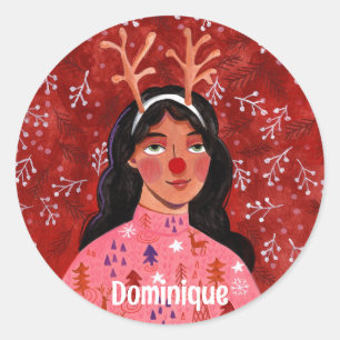 Festive kerstman-gepersonaliseerde naampakket ronde sticker