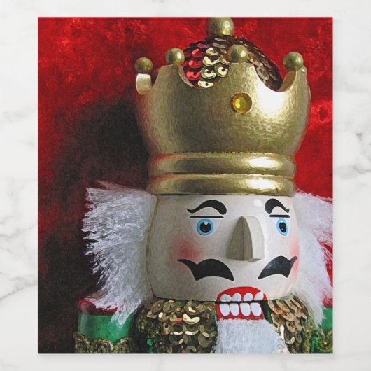Festive kerstman nutcracker-vakantiekaart wijn etiket (Enkel label)