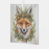 Festive Kerstmis Fox Glas Ornament (Voorkant links)