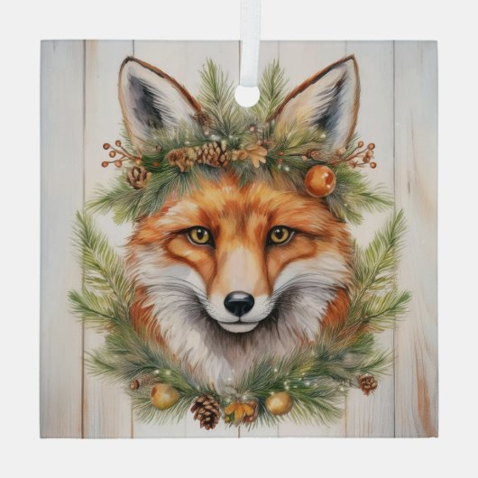 Festive Kerstmis Fox Glas Ornament (Achterkant)