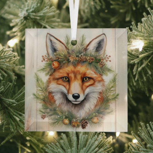 Festive Kerstmis Fox Glas Ornament (Insitu)