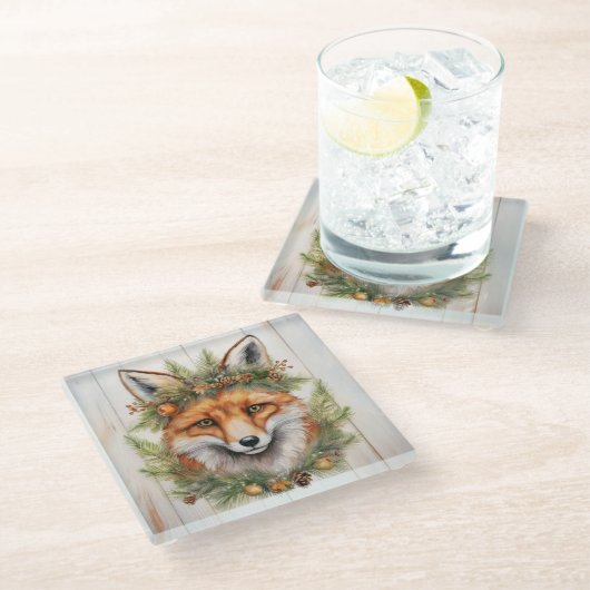 Festive Kerstmis Fox Glazen Onderzetter (Schuin)