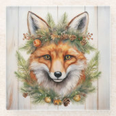 Festive Kerstmis Fox Glazen Onderzetter (Voorkant)