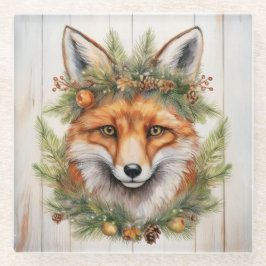 Festive Kerstmis Fox Glazen Onderzetter