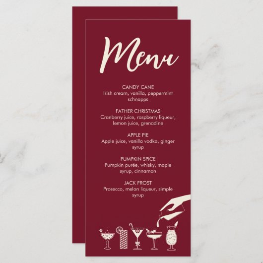 Festive Kerstmis, midden eeuw, modern cocktailmenu Programma (Voorkant / Achterkant)