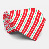Festive Kerstmis Modern Holiday Stripes Red Stropdas (Opgerold)