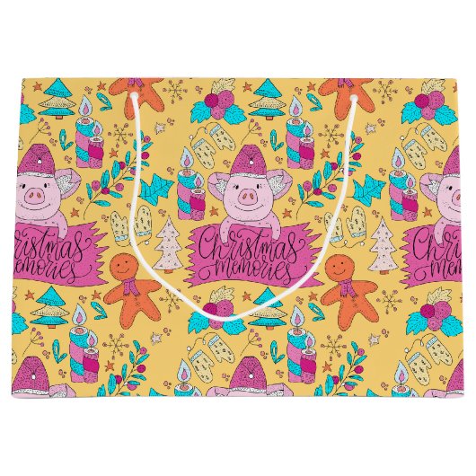 Festive kerstmis-pigs Medium Gift-tas Groot Cadeauzakje (Voorkant)