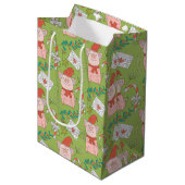 Festive kerstmis-pigs Medium Gift-tas Medium Cadeauzakje (Voorkant Gekanteld)