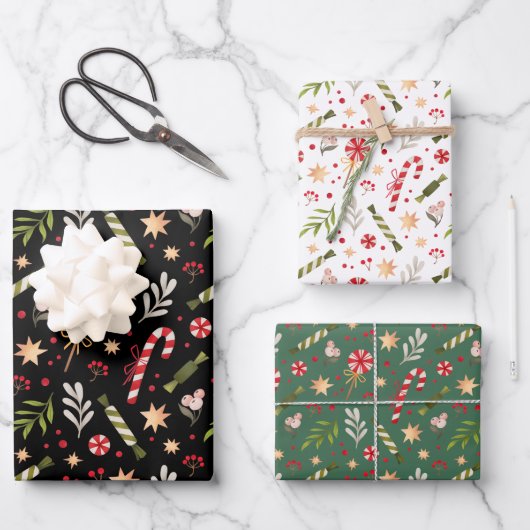 Festive Kerstmis Snoep Pattern Coordinated Inpakpapier Vel (Voorkant)