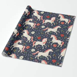 Festive Kerstmis Unicorn Sneeuwriet Cadeaupapier