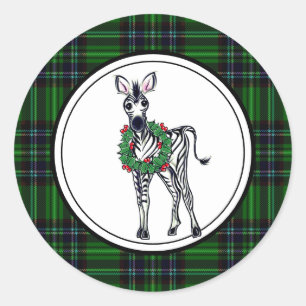 Festive kerstmis Zebra, groene vlecht, holle hars Ronde Sticker