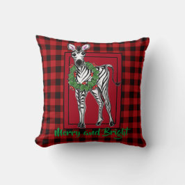 Festive kerstmis Zebra, rode groene Holly met adem Kussen