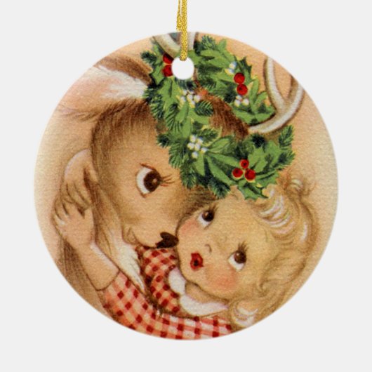 Festive kerstretro meisje render keramisch ornament (Achterkant)