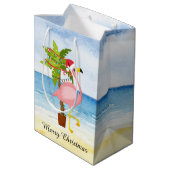Festive kerstroze flamingo voeg tekst toe medium cadeauzakje (Achterkant Gekanteld)