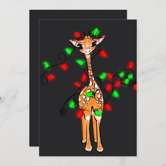 Festive kerstverlichting met Giraffe-rood, groen Kaart (Voorkant / Achterkant)