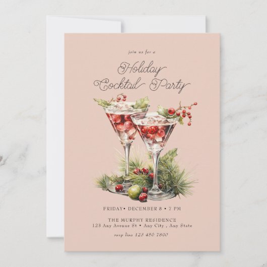 Festive kerstWaterverf cocktail Party Kaart (Voorkant)