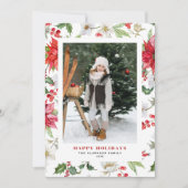 Festive Kerstwinter Floral Pattern Foto Feestdagenkaart (Voorkant)