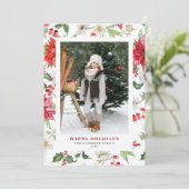 Festive Kerstwinter Floral Pattern Foto Feestdagenkaart (Staand voorkant)