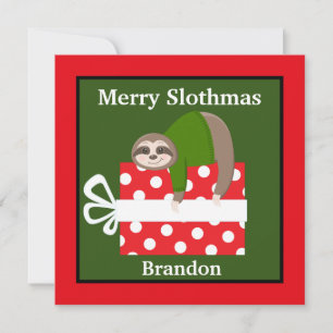 Festive kinder sloth add name and sentiment Holida Feestdagenkaart