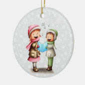 Festive Kinder zingende kerstkarolen Keramisch Ornament (Links)
