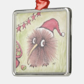 Festive Kiwi Bird Santa Metalen Ornament (Links)