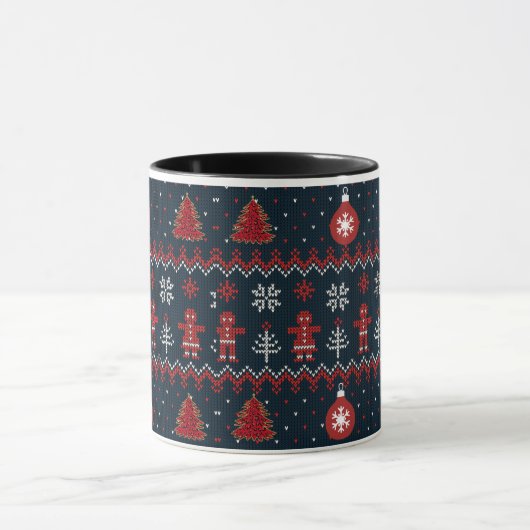 Festive knitted ginger bread snow flakes  mug (Centre)