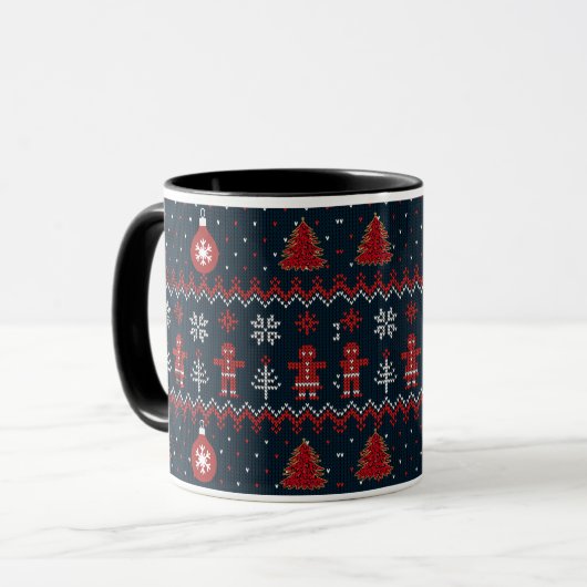Festive knitted ginger bread snow flakes  mug (Devant gauche)