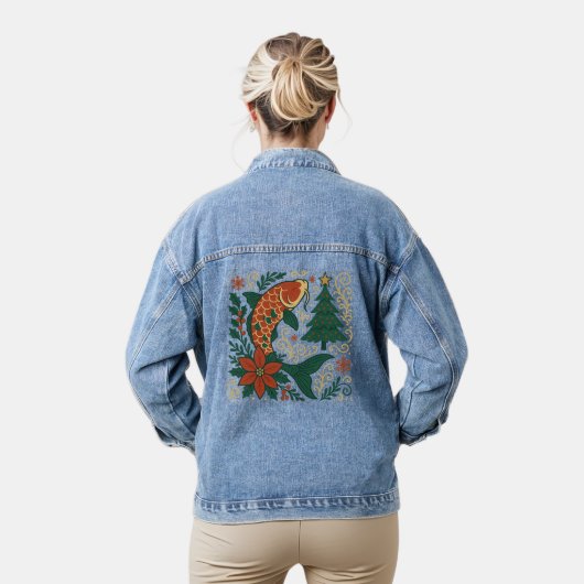 Festive Koi Christmas Art Women’s Denim Jacket (Modèle)