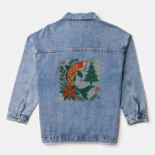 Festive Koi Christmas Art Women’s Denim Jacket (Verso)