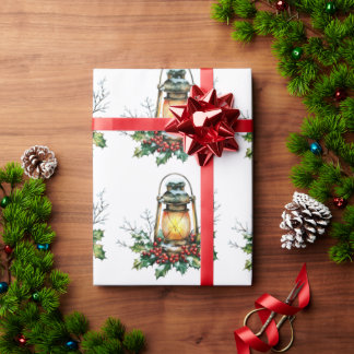 Festive Lantern Nestled in Holly – Seasonal Glow  Cadeaupapier