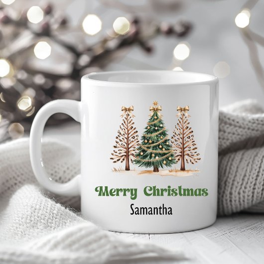 Festive Leopard Christmas Trees Custom Name Mug